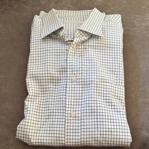 Ermenegildo Zegna White Dress Shirt with Navy Grey  Windowpane